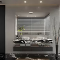 Elegant Modern Luxury Bathroom With Black Marble Floor And Clear Glass Shower Enclosure Design