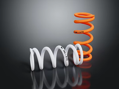 White And Orange Spiral Coil Springs With Industrial Design Features For Machinery Use 3d model