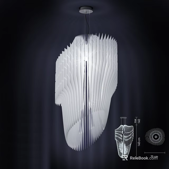 Unique Shaped Pendant Light Modern White Layered Design With Dynamic Light Projection And Curved Structure 3d model 