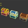 Three Colorful Treasure Chests With Gemstone Metal Buckle And Lid Design