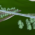 Long Steel Railway Bridge Structure Over Tracks With Green Trees And Landscape