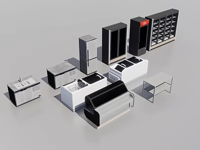 Modern Kitchen Appliances Collection Including Refrigerator Stove Sink And Cabinet 3d model
