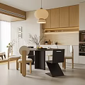 Modern Dining Room With Round Dining Table Chairs Pendant Light White Cabinets And Plant Decor
