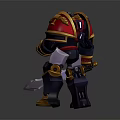 Detailed Fantasy Warrior Character in Red and Gold Ornate Armor with Intricate Design Holding Sword
