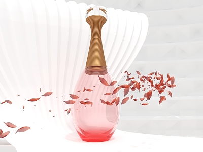 cosmetics glass bottle petals 3d model