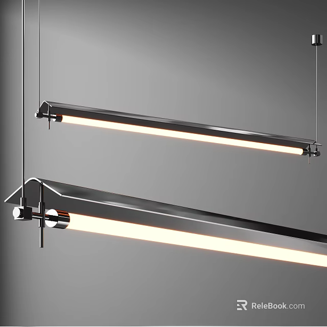 Modern Linear Metal Chandeliers With LED Light Strips Suspended In Minimalist Design 3d model 