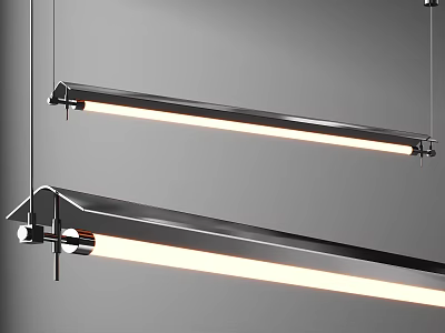 Modern Linear Metal Chandeliers With LED Light Strips Suspended In Minimalist Design 3d model