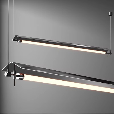 Modern Linear Metal Chandeliers With LED Light Strips Suspended In Minimalist Design 3d model