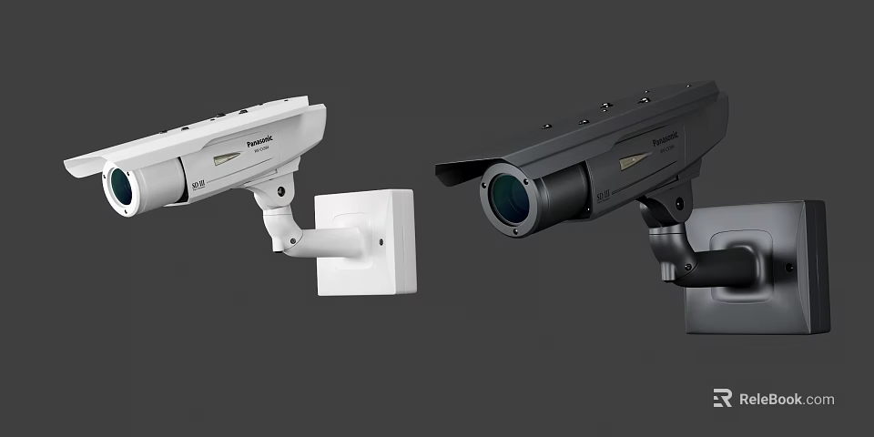 White And Black Surveillance Cameras Wall Mounted For Security Monitoring 3d model 