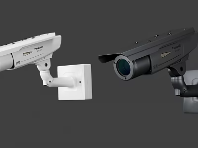 White And Black Surveillance Cameras Wall Mounted For Security Monitoring 3d model