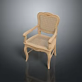 Elegant Wooden Stool With Rattan Seat Backrest And Carved Armrest Design