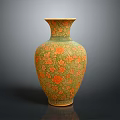 Decorative Ceramic Vase With Green Orange Floral Patterns For Home Decoration