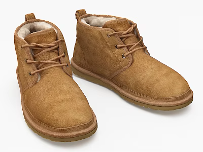 Brown Suede Ankle Boots With Laces Fleece Lining And Rubber Sole 3d model