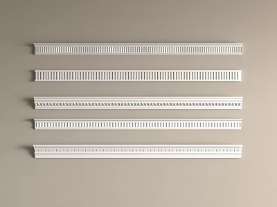 White Crown Molding With Various Designs Five Pieces Neatly Arranged On Light Brown Background 3d model