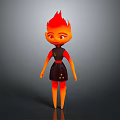 Game Movie Character With Flame Hair In Cartoon Style Black Dress And Yellow Details
