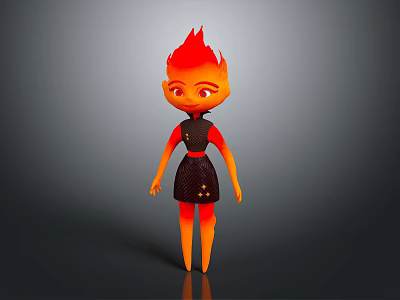 Game Movie Character With Flame Hair In Cartoon Style Black Dress And Yellow Details 3d model