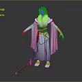 Game Movie Female Character In Traditional Pink White Costume With Flowing Ribbons And Sword