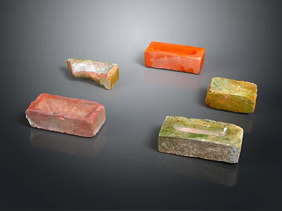 Various Colored Textured Bricks With Different Shapes And Weathered Surfaces 3d model
