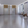 Modern Service Hall Interior Featuring Elevators Sofas Plants Large Windows And Marble Floor