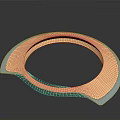 Curved Weapon Design With Blue Edge Gold Inner Ring And Beige Metallic Panel