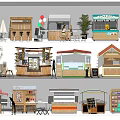 Various Street Food And Retail Stall Designs With Wooden Structures And Awnings