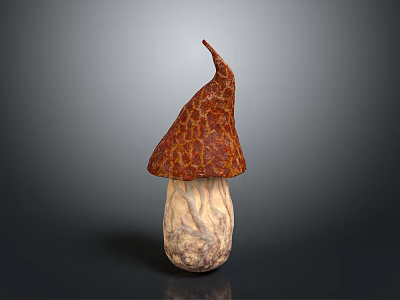 Fresh Edible Mushroom With Brown Textured Cap And Light Colored Stem 3d model