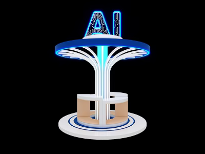 AI Themed Art Installation With Neon Blue Lighting And Circular Canopy Design 3d model