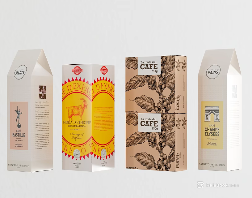 Decorative Packaging Set With Coffee Tea And Various Design Elements For 3d model