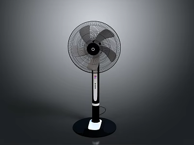 Modern Black And White Pedestal Fan With Three Blades Stable Base And Safety Grill 3d model