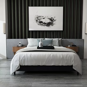 Modern background double bedside background soft accessories 3d model