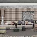 Modern Sofa And Coffee Table Set With Decorative Pillows Abstract Art And Accent Chair