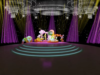 Decorated Stage With Purple Curtains Golden Lights Starry Backdrop Ornate Decorations And Illuminated Edges 3d model