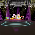 Decorated Stage With Purple Curtains Golden Lights Starry Backdrop Ornate Decorations And Illuminated Edges