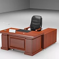 Modern Wooden Office Desk With Black Chair Computer Monitor And Storage Drawers