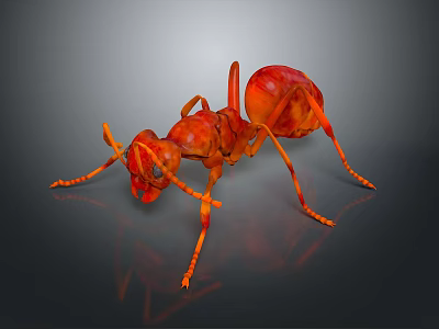 Detailed Close up View of Red Ant with Shiny Exoskeleton and Extended Legs 3d model