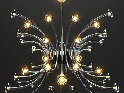 Unique Shaped Chandelier Modern Design with Curved Metal Arms and Bright Illuminated Bulbs 3d model