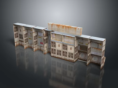 Cartoon Scene Featuring Old Rusty Lockers And Worn Shelves With Multiple Compartments 3d model