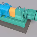 Industrial Mechanical Device With Blue Main Body Green Motor And Black Base Structure