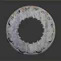 Rusty Metal Mechanical Part With Layered Structure And Gear Like Edges On Dark Background