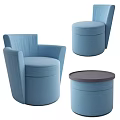 Cozy Blue Upholstered Modern Round Single Sofa with Curved Back and Side Stool 3d model