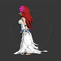 Game And Movie Character With Red Hair Pink Flower White Long Dress And Blue Decorations