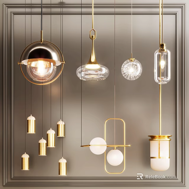 Modern Pendant Lights With Stylish Metal Glass Spherical Cylindrical And Candle Shaped Designs 3d model 
