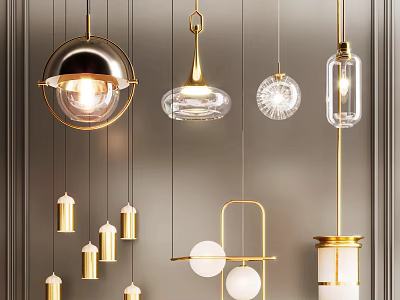 Modern Pendant Lights With Stylish Metal Glass Spherical Cylindrical And Candle Shaped Designs 3d model