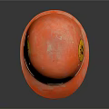 Red Safety Helmet With Yellow Badge Featuring Letter R On Dark Background