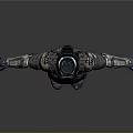 Futuristic Mechanical Armor Character With Metallic Blue Accents And Exoskeleton Design
