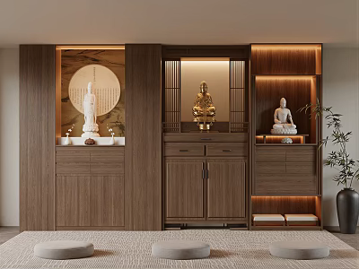 New Chinese Style Solid Wood Buddha Niche Cabinet With Warm Ambient Lighting For Home Worship 3d model