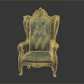 Classic Dark Blue Leather Armchair With Carved Wooden Frame And Intricate Details