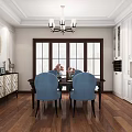 Elegant Living Dining Room Interior With Chandelier Large Windows Sea View And Decorative Paintings