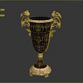 Ornate Decorative Vase With Gold Black Patterns Bird Shaped Handles And Intricate Base