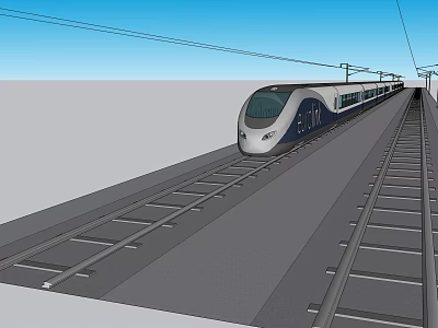 Modern High Speed Train Moving Along Railway Track Under Blue Sky 3d model